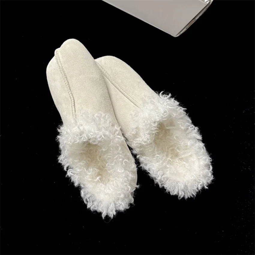 New Winter Wool Loafers Women Square Toe Flat Fur Shoes For Woman Slip On Casual Mules Women's Warm Shoes 2026