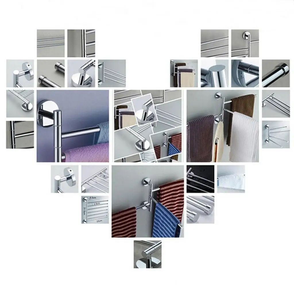 Bathroom Towel Rack Without Drilling Stainless Steel Swivel Bar Holder Metal Shelf for Home and Hotel