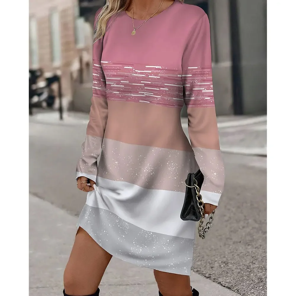 

Women Fashionable Loose Plaid Plaid Geometric Plaid Dress Comfortable Long Sleeve Slim Dresses Woman Clothes 2025