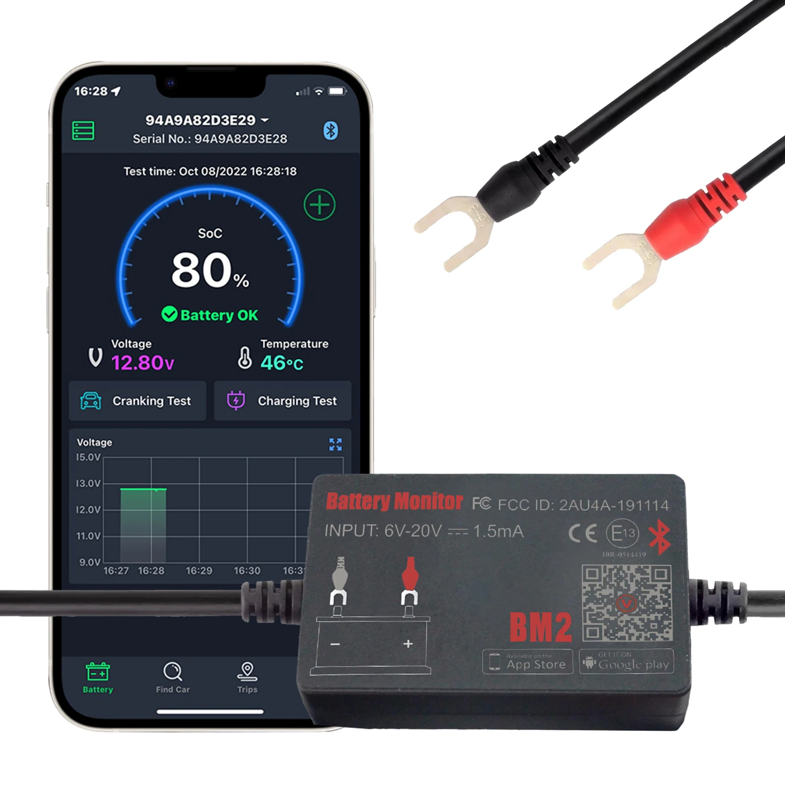 

Bluetooth 4.0 Монитор автомобильного аккумулятора 12 В Тестер аккумулятора для тестирования зарядки при запуске здоровья аккумулятора