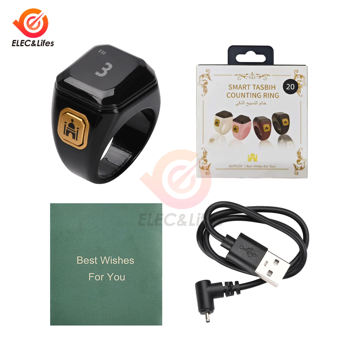 Bluetooth Ring Counter Silent Touch Key OLED Display Rechargeable 120mAh Battery Vibration Alert Max 65535 Count Black Green