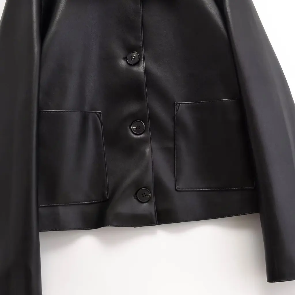 سترة نسائية كاجوال من الجلد بتصميم كلاسيكي بسيط ومتوافق مع طية صدر السترة معطف خريفي على الطراز الأوروبي الأمريكي