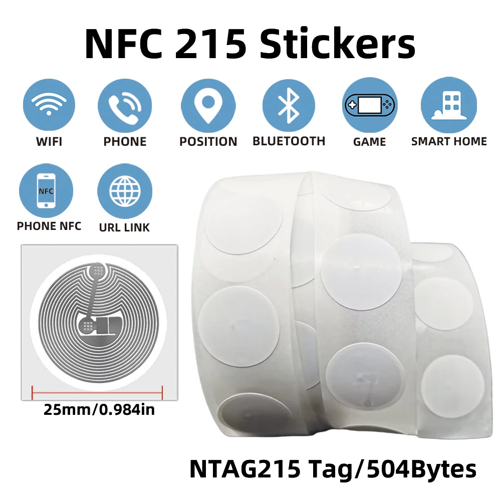 NFC Ntag215 Self-adhesive Tag 13.56MHz ISO14443A Sticker White Ntag 215 NFC Phone Available RFID Stickers Adhesive Label