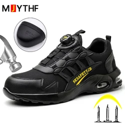 Zapatos de seguridad de calidad para hombre, calzado de trabajo con hebilla giratoria, zapatillas indestructibles con amortiguación de aire, botas de seguridad a prueba de perforaciones