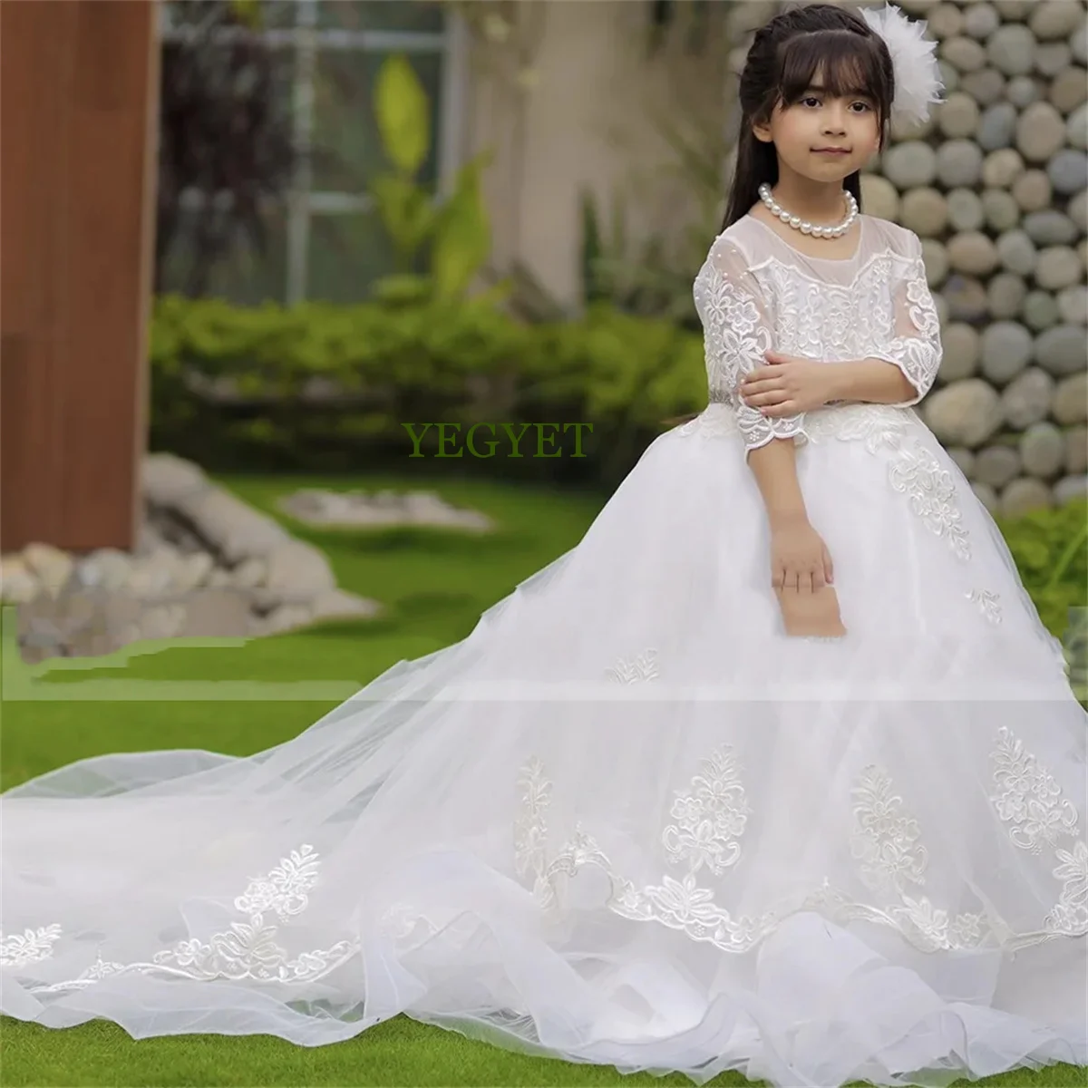 

White Flower Girl Dresses 2023 Girls Puffy Party Dresses Formal Princess Gowns For Wedding Party Tulle Junior Bridesmaid Dress