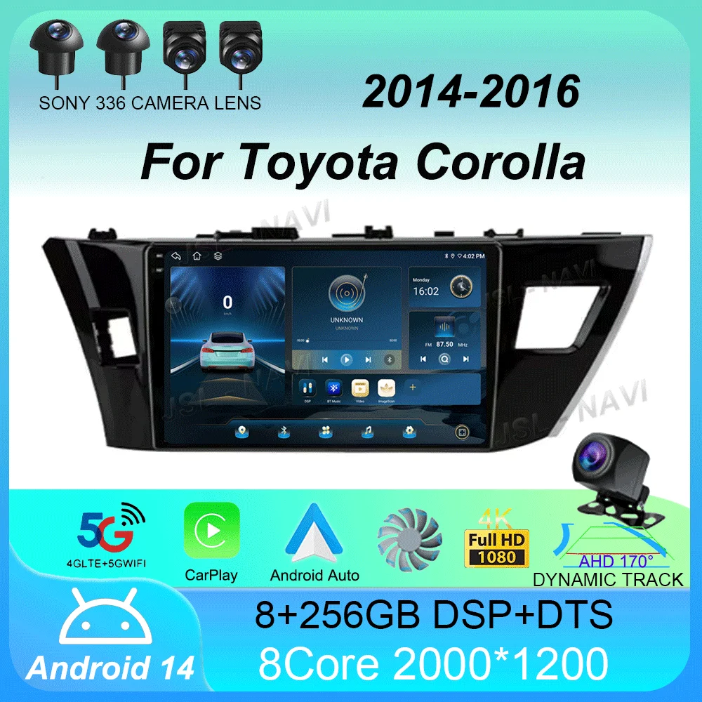 Car Radio Android 14 For Toyota Corolla 2014 2015 2016 Levin Ralink 2013 - 2018 Carplay Auto GPS BT Navigation Video 2Din Stereo