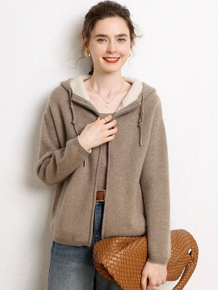 Ladies' casual temperament pure cashmere air hoodie