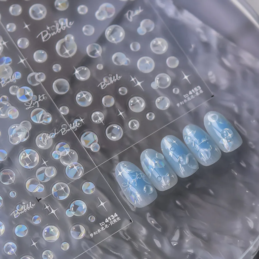 1 個 5D 夢のような水の泡ネイルアートステッカー夏シェル偏光泡レリーフスライダービーチ自己粘着マニキュアデカール