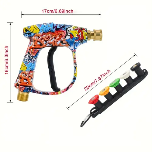 Imagen 2 del producto Pistola de agua de alta presión de 4350PSI con diseño de graffiti, cañón de espuma de 1 litro y conexión rápida de 1/4"", sin batería para la serie Karcher K