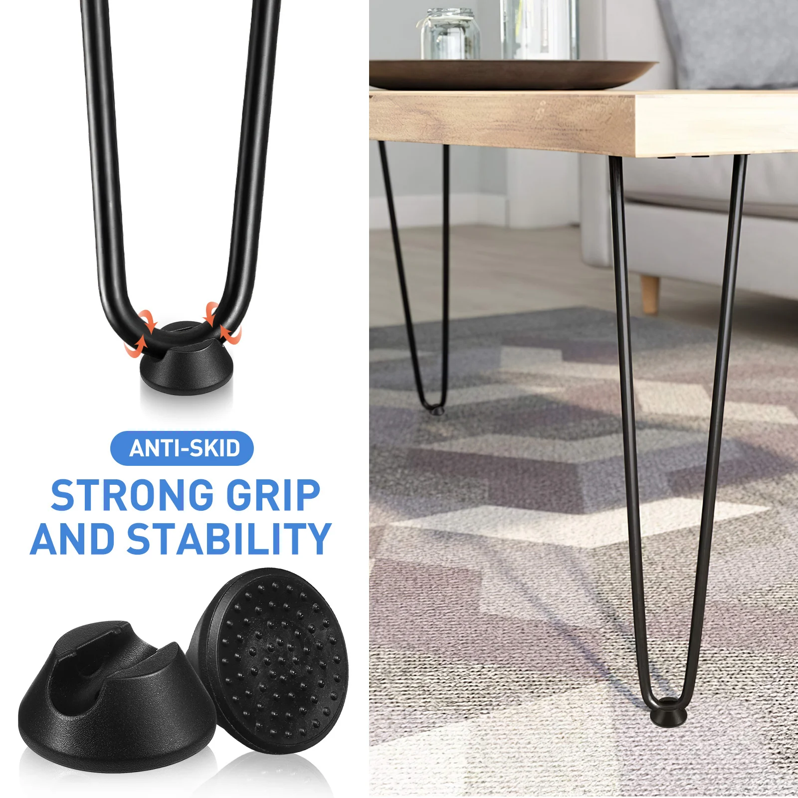 

16 pcs Anti-Slip Chair Leg Caps Tight Fit For Hairpin Table Legs Rubber Floor Protectors For Wooden Tile Laminate Floors Chair