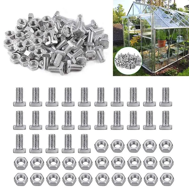 Greenhouse Nut Bolt Set for Building and Repairing Greenhouse Hex Nuts and Square Head Bolts Greenhouse Accessories