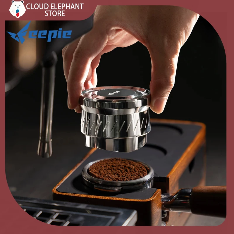 Feepie 58mm Stainless Steel Gravity Coffee Distributor Self-adjusting Height Auto Spin Tamper Barista Tools For Espresso Machine