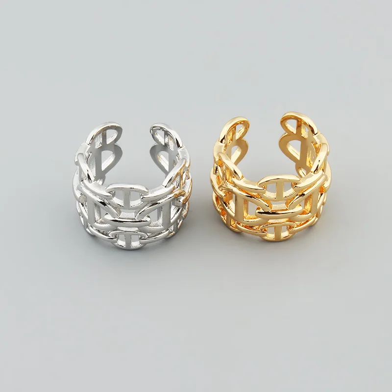 trendy cool new products, bare body three-layer hollow pig nose ring opening average size men's and women's temperament jewelry