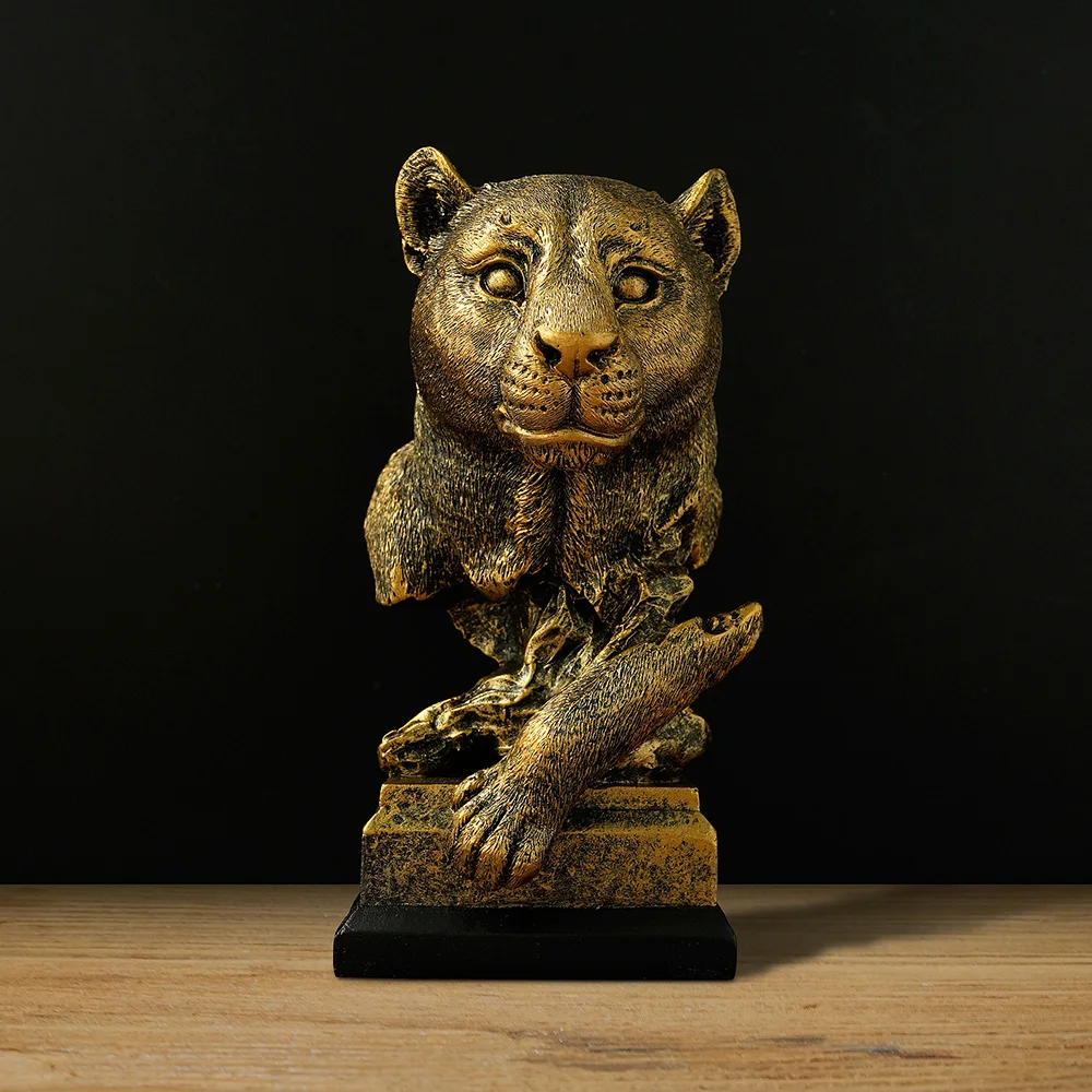 1 Stück Harz Leopard Kopf Ornament Desktop-Dekoration Home Crafts goldene Tierkopf Ornament Studie Wohnzimmer Dekoration