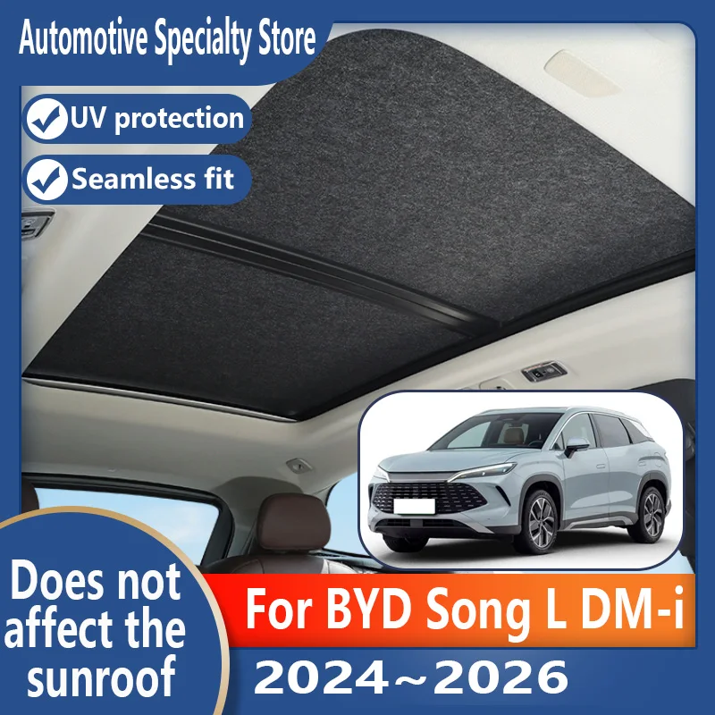 

For BYD Song L DM-i 2024~2026 Car Panoramic Sunroof Insulation Roof Visor Electrostatic Adsorption Suede Fabric Sun Protection