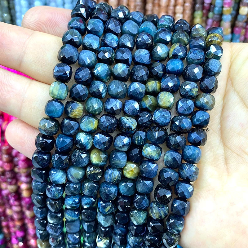 الحجر الطبيعي 7-8 مللي متر الأوجه مربع اللازورد فضفاض مكعب خزر عازل لصنع المجوهرات أقراط يدوية أساور اكسسوارات