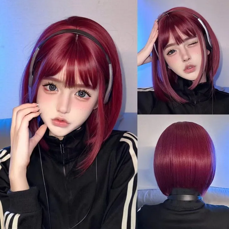 

Ladies Wig Women's Wig Short Golden Straight Wig Girl Hair Wig+Wig Cap