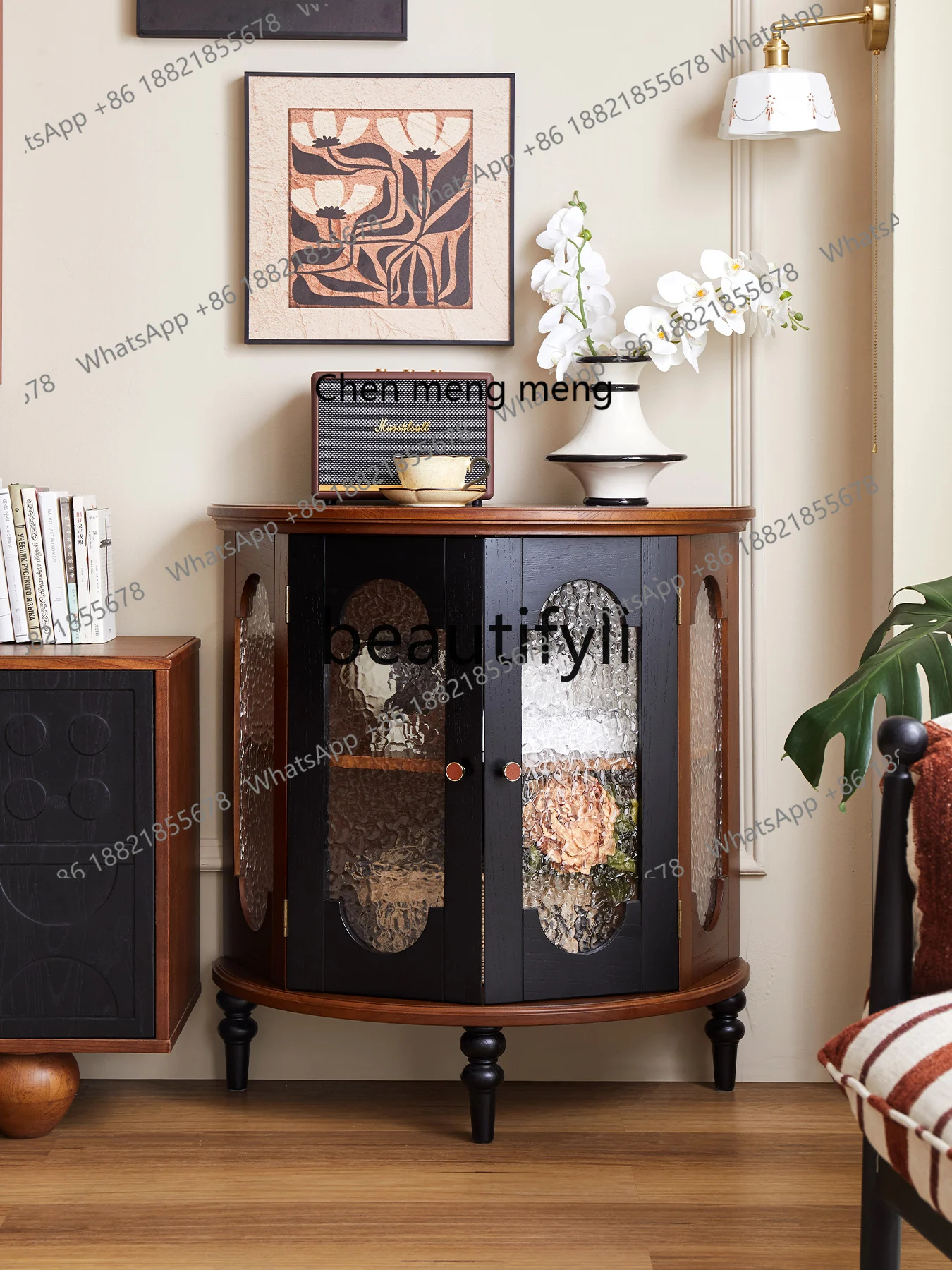 French porch semi-round table against the wall Corridor end cabinet Light luxury high-end porch Taichung antique