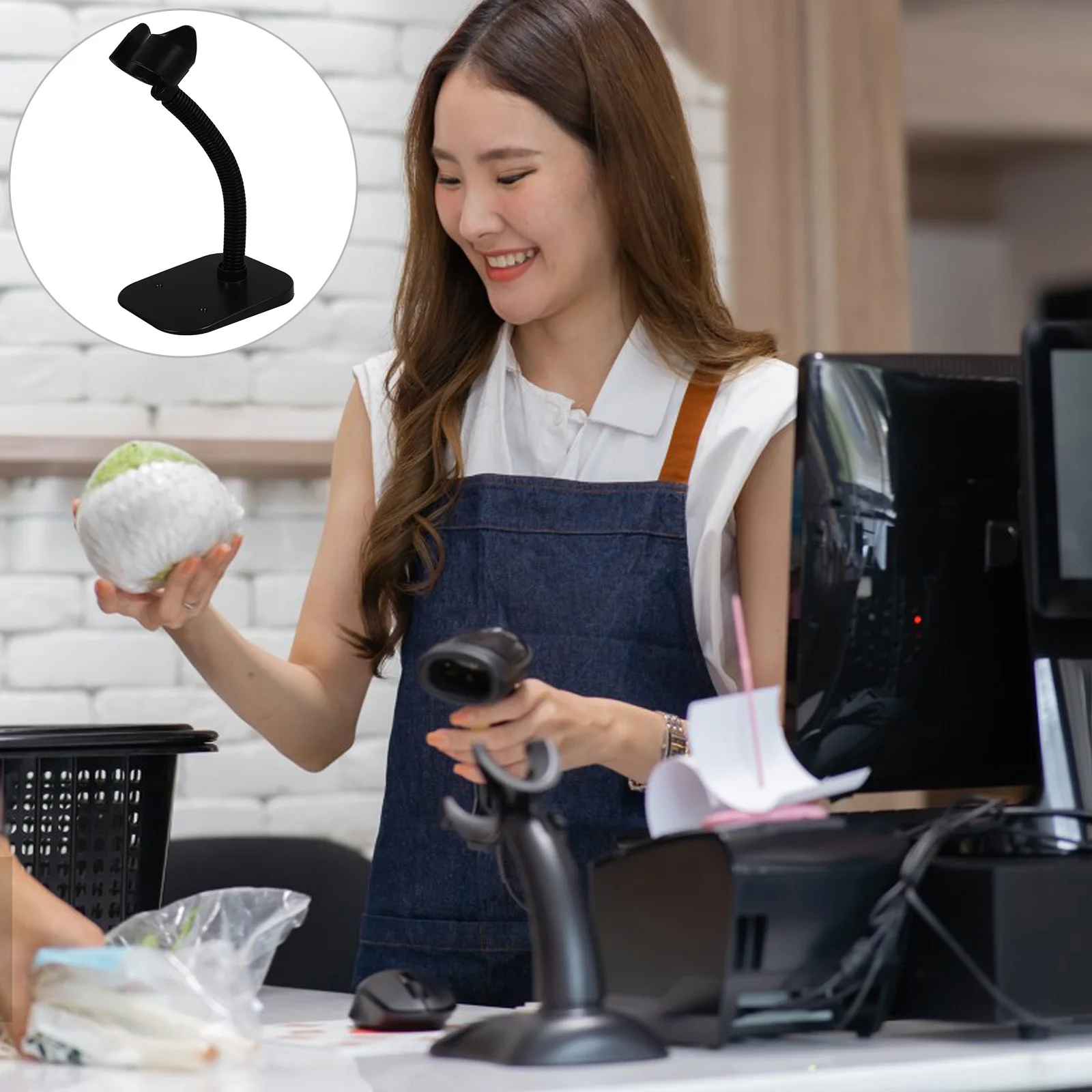 

Barcode Scanner Holder Adjustable Black Iron Stand for Handheld Stable Base Suitable Most Supermarkets Stores