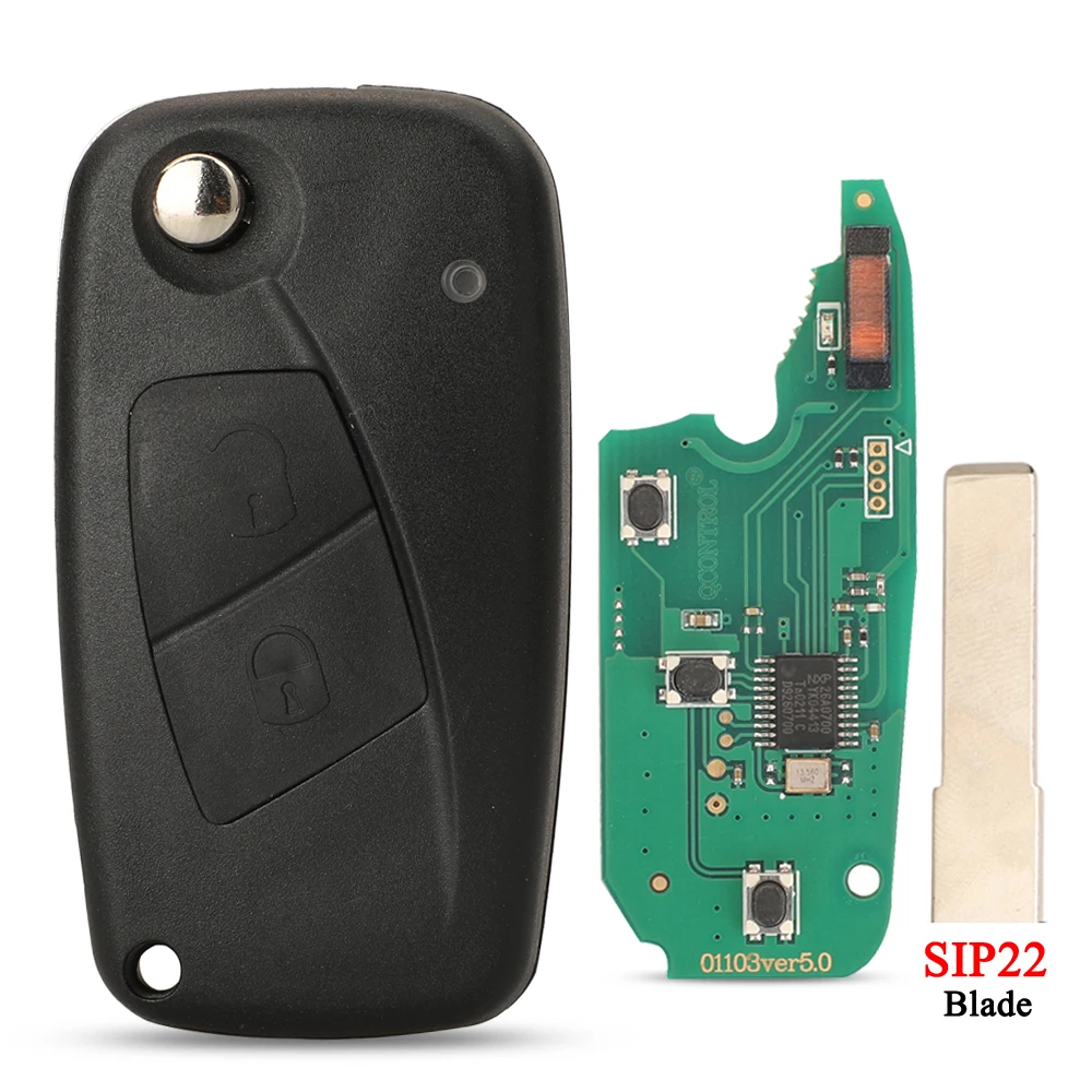 Jingyuqin Klappbarer Fernschlüssel Delphi 433MHz ID46 PCF7946 PCF7941 Chip für FIAT 500 Punto Ducato Stilo Panda Bravo Schlüsselanhänger 2/3 Tasten