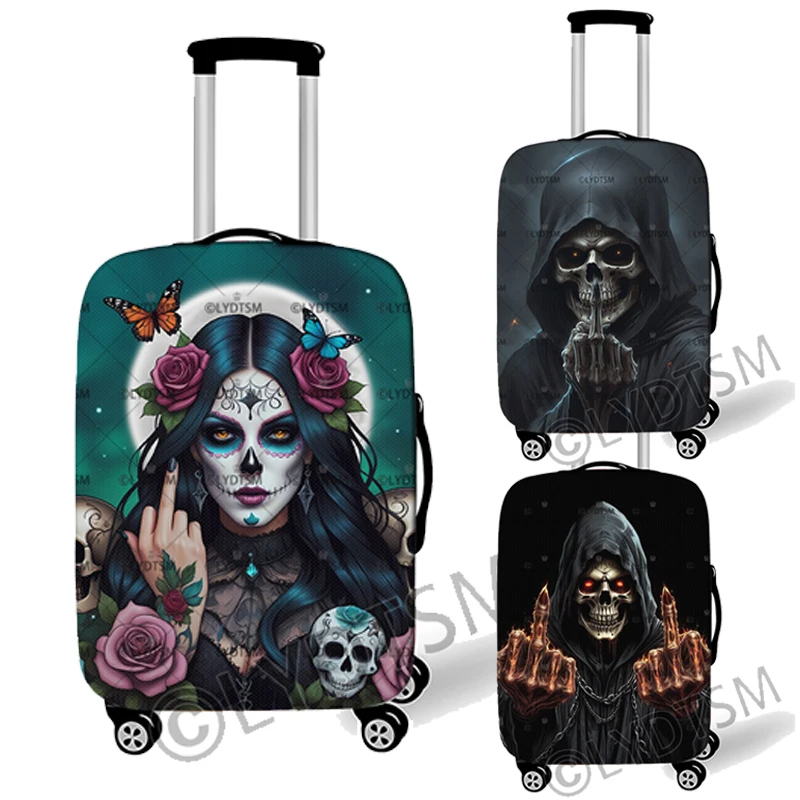 

18-30 Inches Cartoon Middle Finger Print Luggage Cover Grim Reaper Gothic Mexico Skull Trolley Case Protective Suitcase Cover
