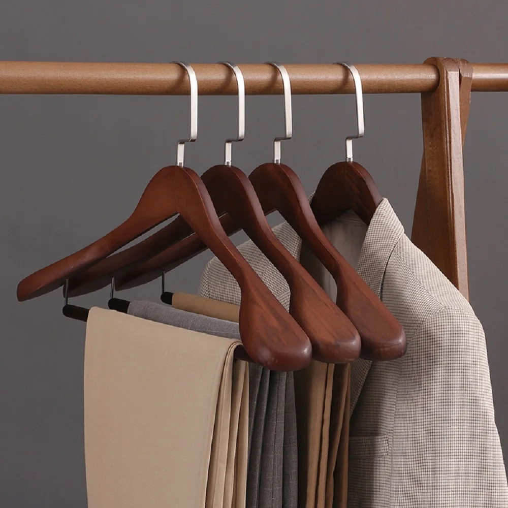 1/2PCS Retro Wooden Coat Hanger Extra Wide Shoulder Trouser Hangers for Sweater, Suit, Pants Bedroom Closet Wardrobes Organizer