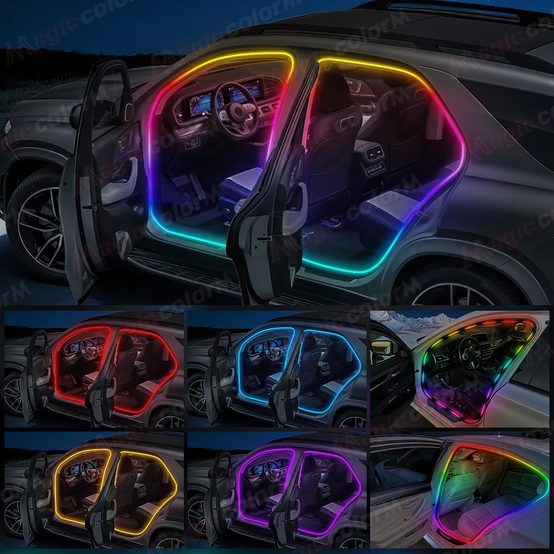 3M 2-IN-1 Full Color Acrylic Car Door Ambient Light 60S Module Hidden LED Strip APP Control Universal Music Sync Interior Decor