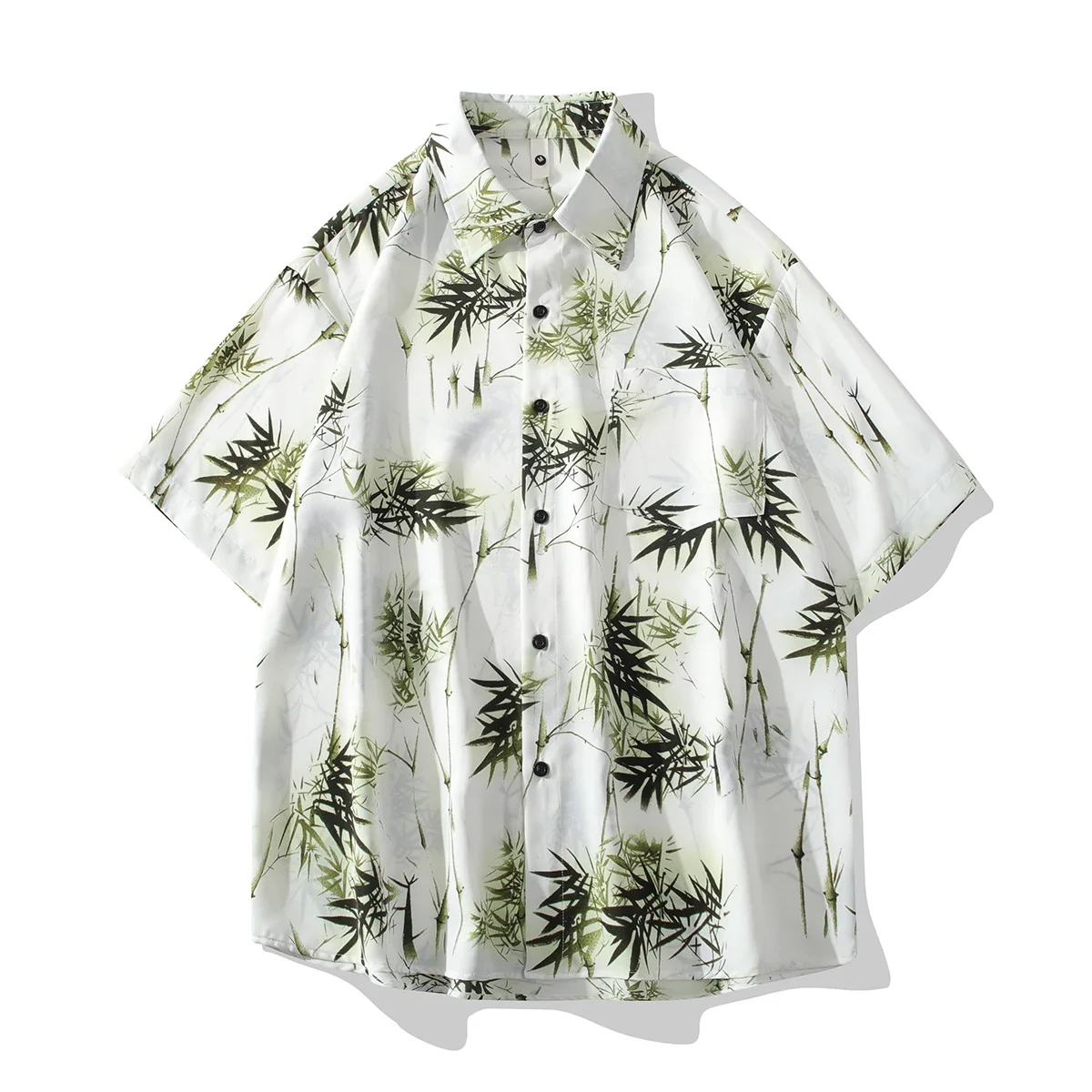 

Chinese Style Ink Button Casual Shirt Men's Turn-down Collar Short-sleeved Ice Silk Thin Loose Shirt Fashion Male Clothes