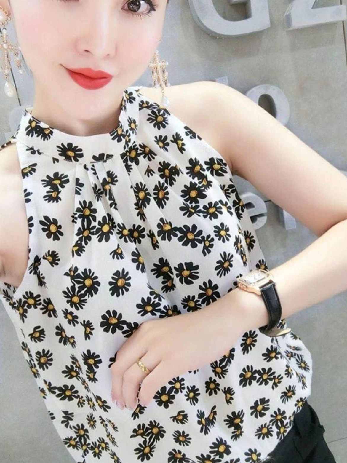summer-women's-strapless-loose-printed-chiffon-vest-shoulder-baring-sleeveless-neck-hanging-pocket-handkerchief-korean-style