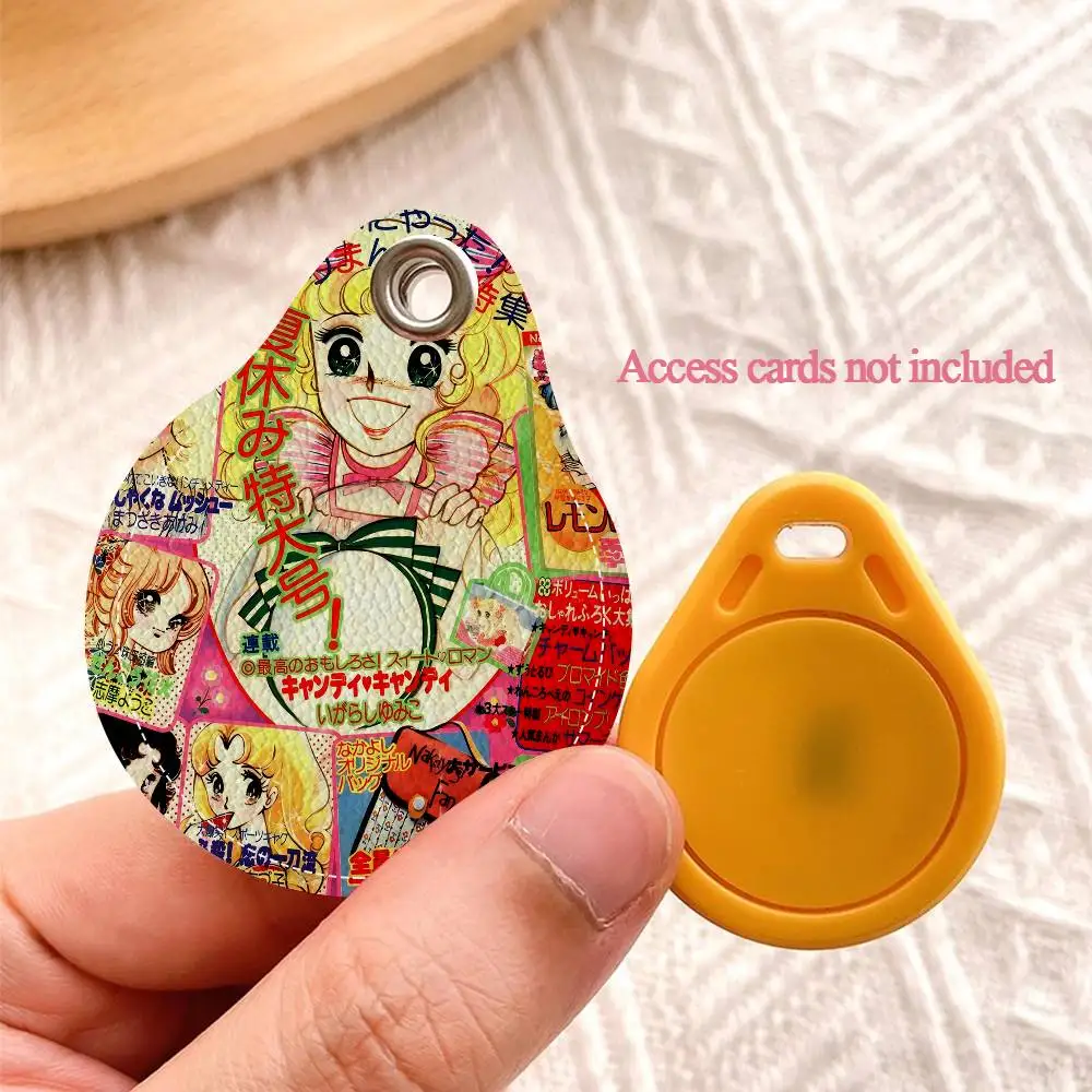 Candy Candy Anime 1PCS PU Leather Keychain Protective Case Door Lock Access Control Tags Card Bag Key Tag Ring