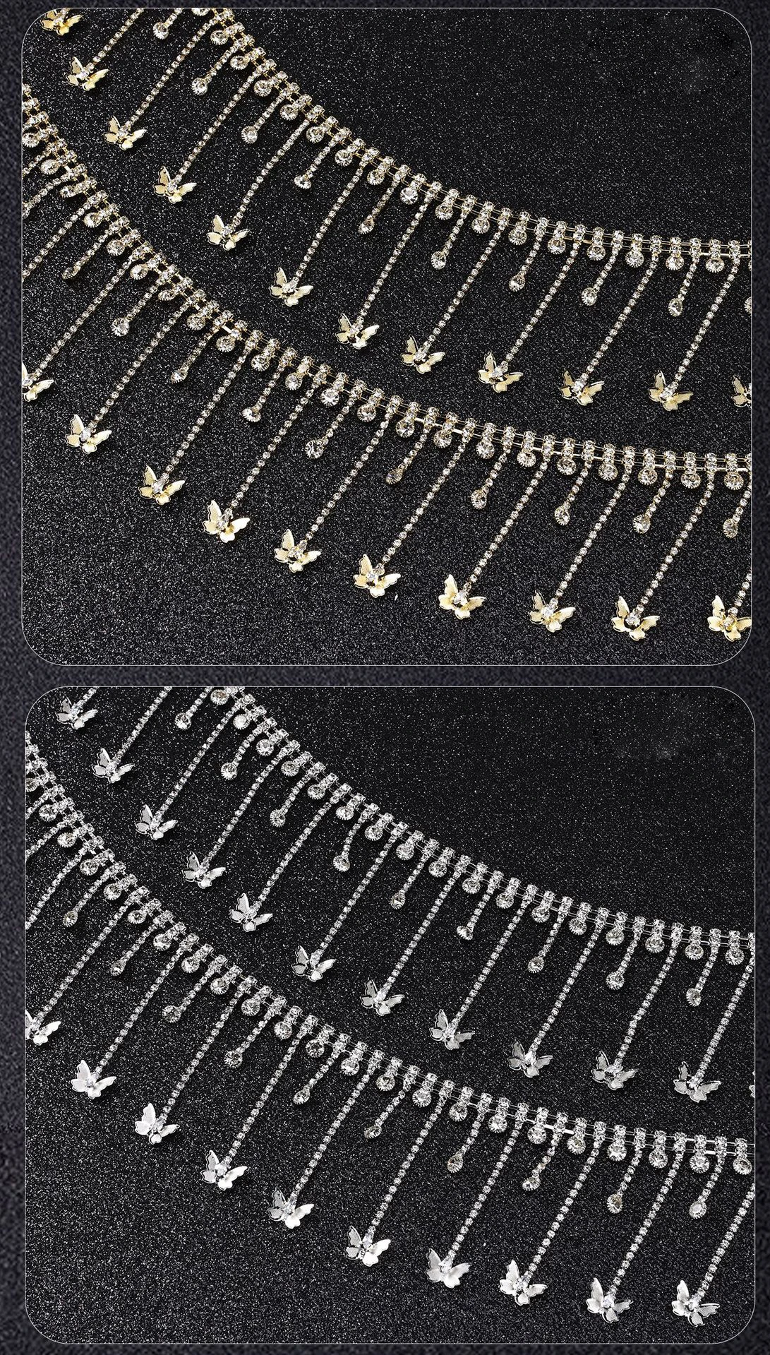 5 Yards Strasskette Kristalldiamant DIY Bastelzubehör Schmetterling Quaste Glitzer Strassband Nähzubehör Dekorationsgeschenke – Detail 5