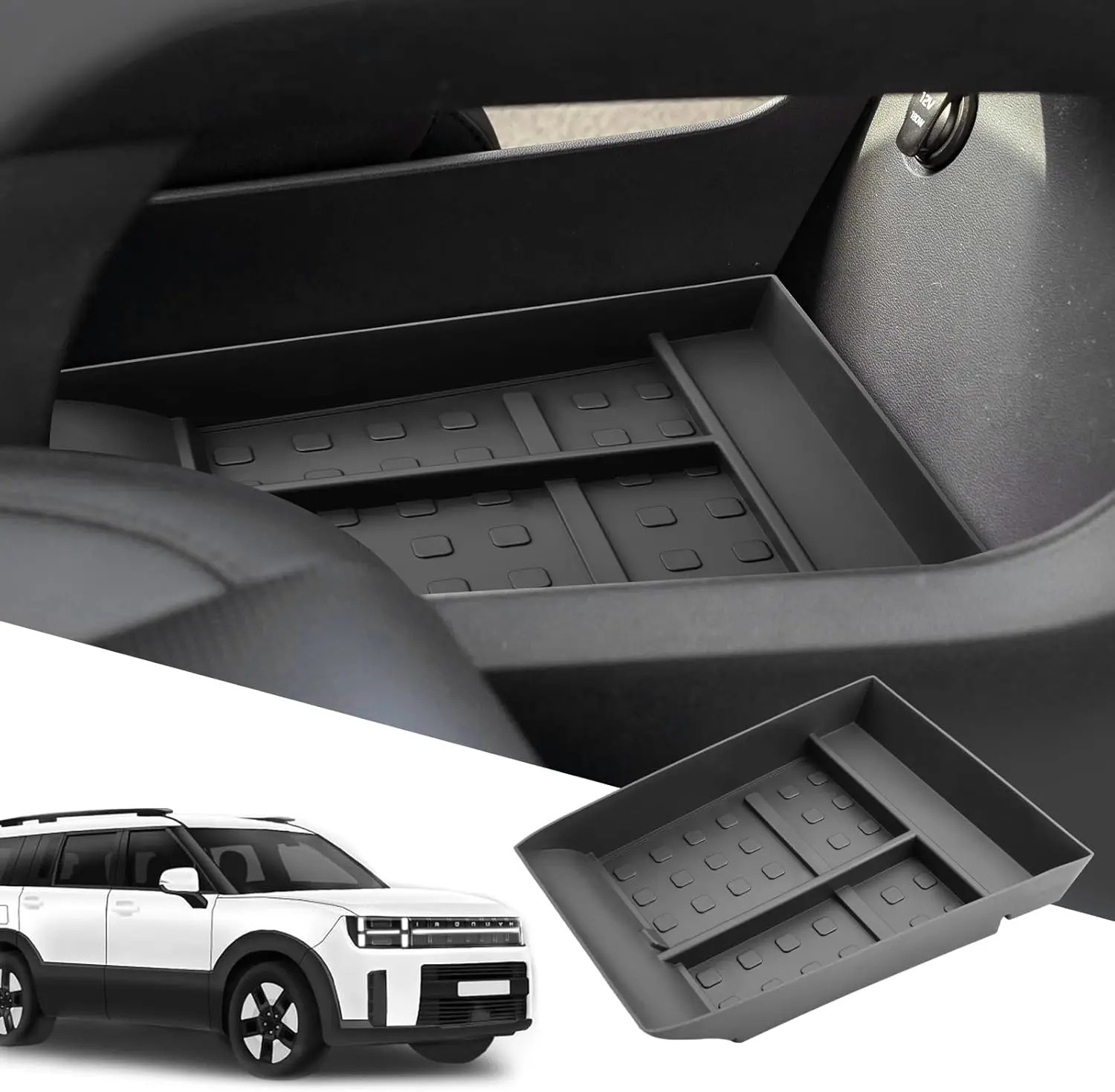 

Kptidy Center Console Organizer for Hyundai Santa Fe 2024 2025 Car Accessories Under Floor Console Tray TPE Console Organizer