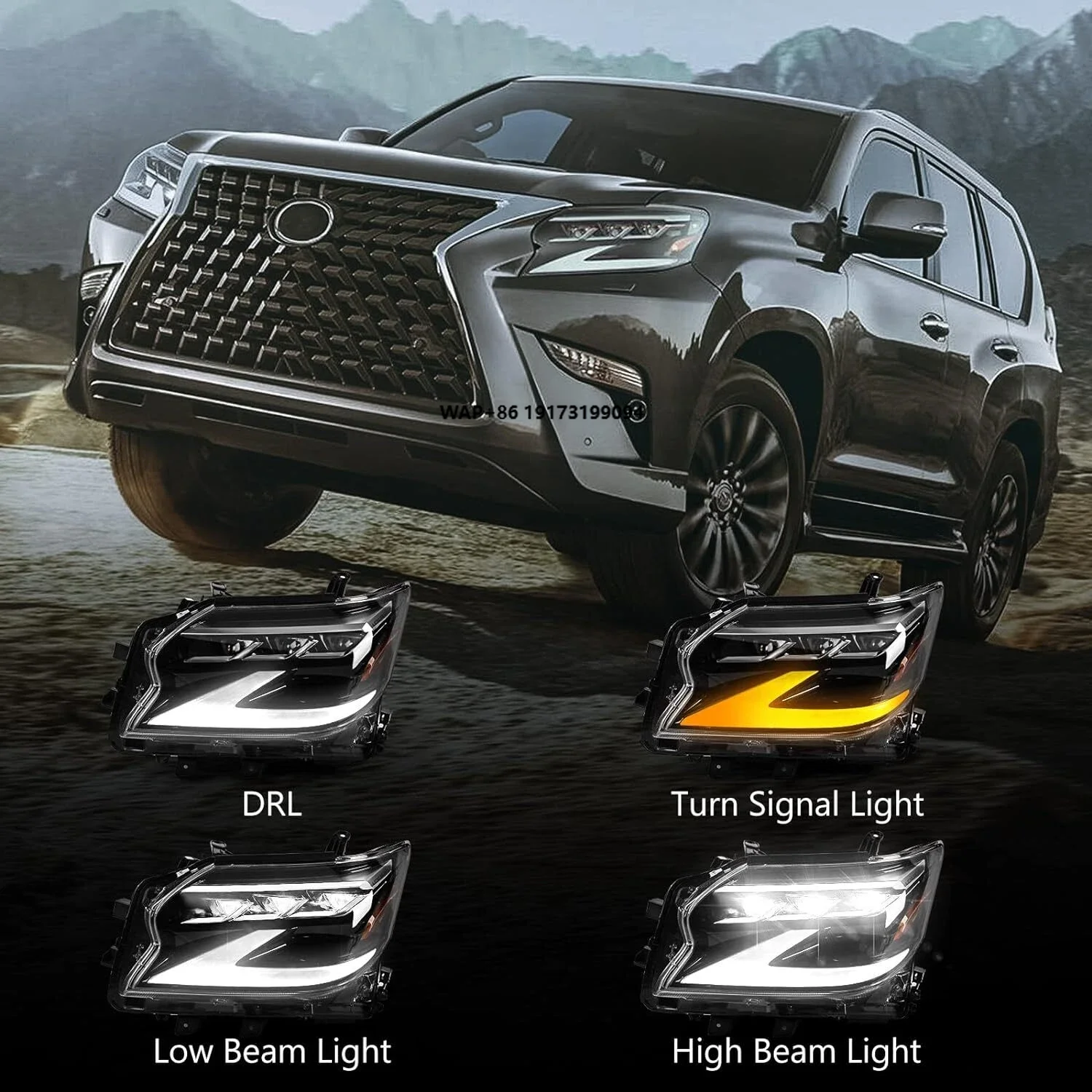 

LED Headlights for GX460 2014-2016 DRL Projector Sequential Turn Signal 12V New 6000K Left & Right Side