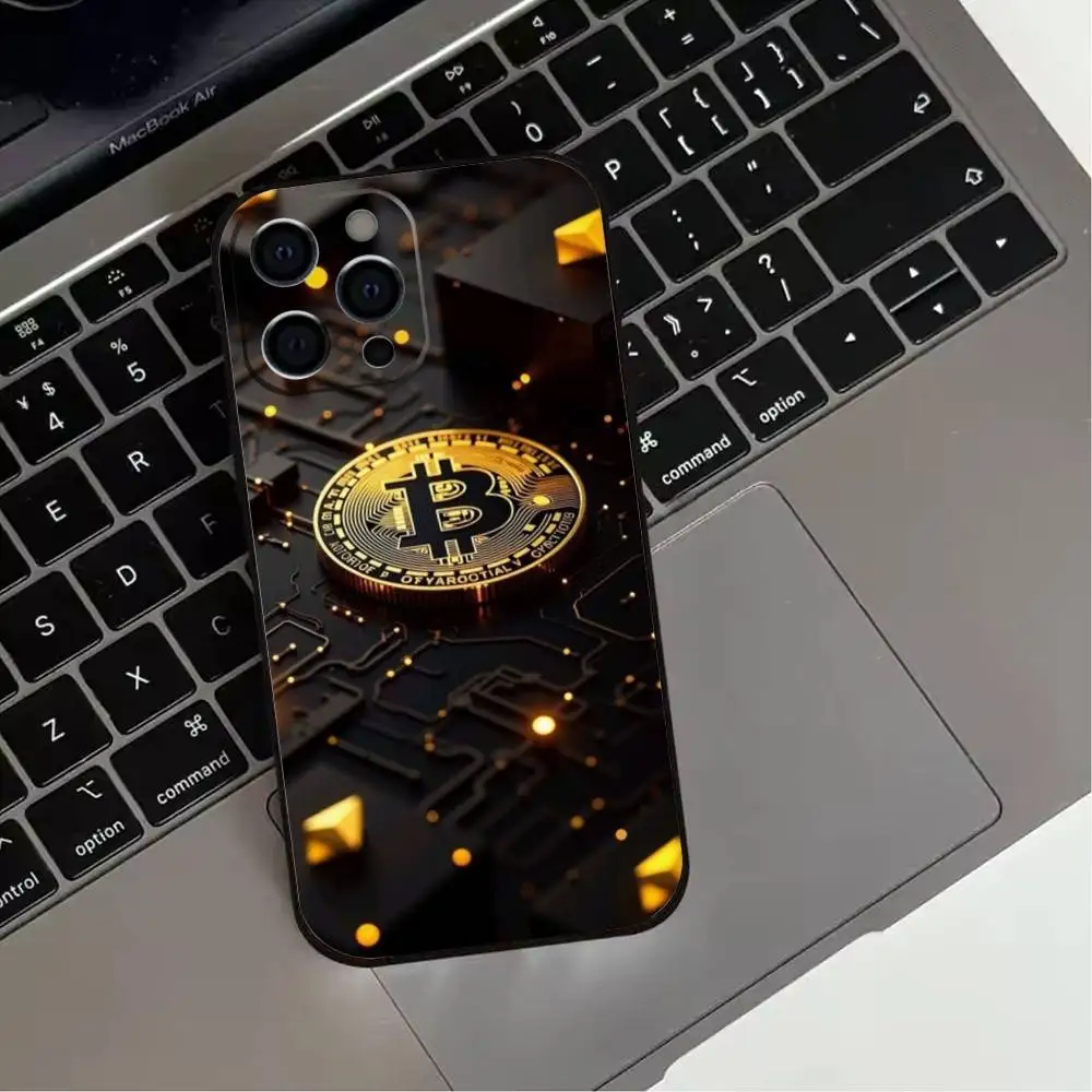 حافظة هاتف B-Bitcoin D-Digital C-Currency لهاتف iPhone17,16,15,14,13,12,11 Plus، Pro Max غطاء أسود ناعم #3