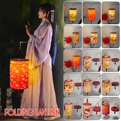 Traditional Hanging Led Lantern Folding Organ Design Chinese Style Mid-autumn New Year Decor Portable Lantern With Handlen