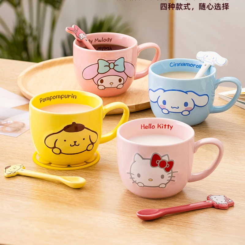 산리오 헬로키티 대용량 아침식사 컵 세라믹 릴리프 머그 쿠로미 시나모롤 마이멜로디 가정용 물 우유 주전자
