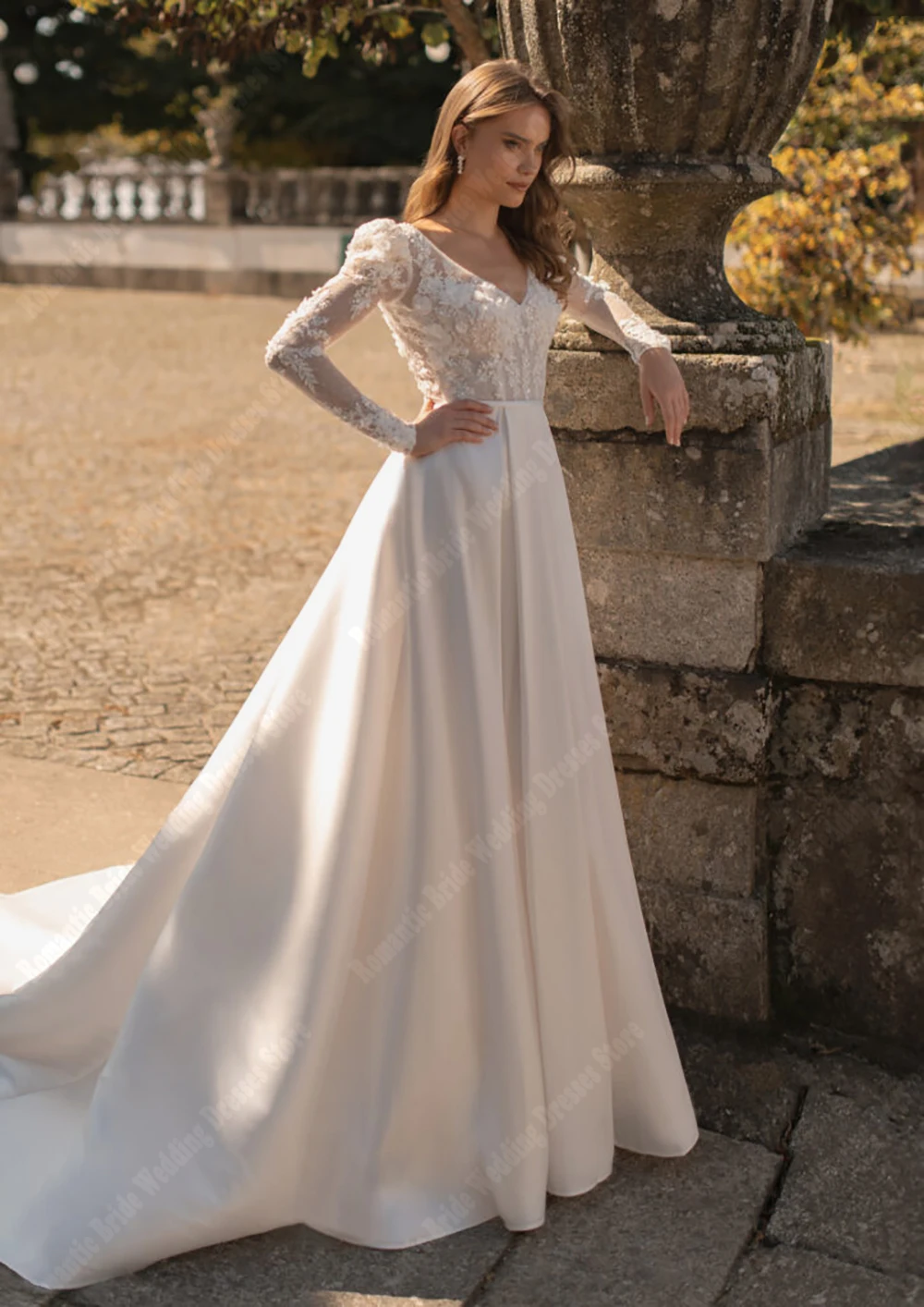 

High Quality V-Neck Women Wedding Dresses Lace Appliques Bride Gown Floor-Length Engagement Banquet Vestidos De Novia Customized