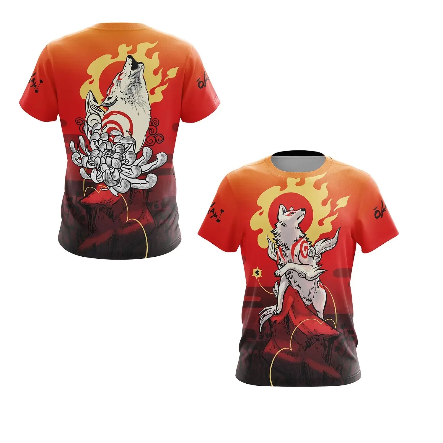 Camiseta de manga corta con estampado 3d de zorro Okami para hombre y mujer, camisa de ocio de gran tamaño con cuello redondo y dibujos animados, de alta calidad, para verano, 2024