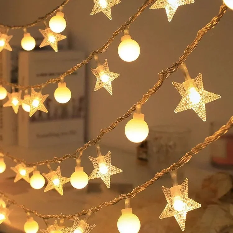 LED Star Snowflake Ball Light String, decoração de Natal e Ano Novo, atmosfera luzes coloridas, cheia de estrela do céu, decoração do quarto