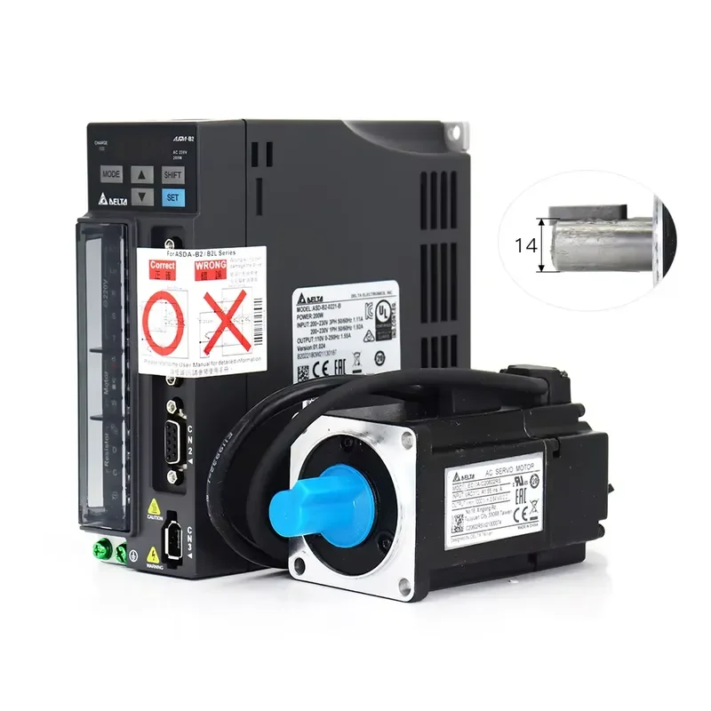 WaveTopSign 200W AC Servo Motor Driver Kits 0.64N.m 1.55A 3000rpm B2 Series ASD-B2-0221-B+ECMA-C20602RS with Cable