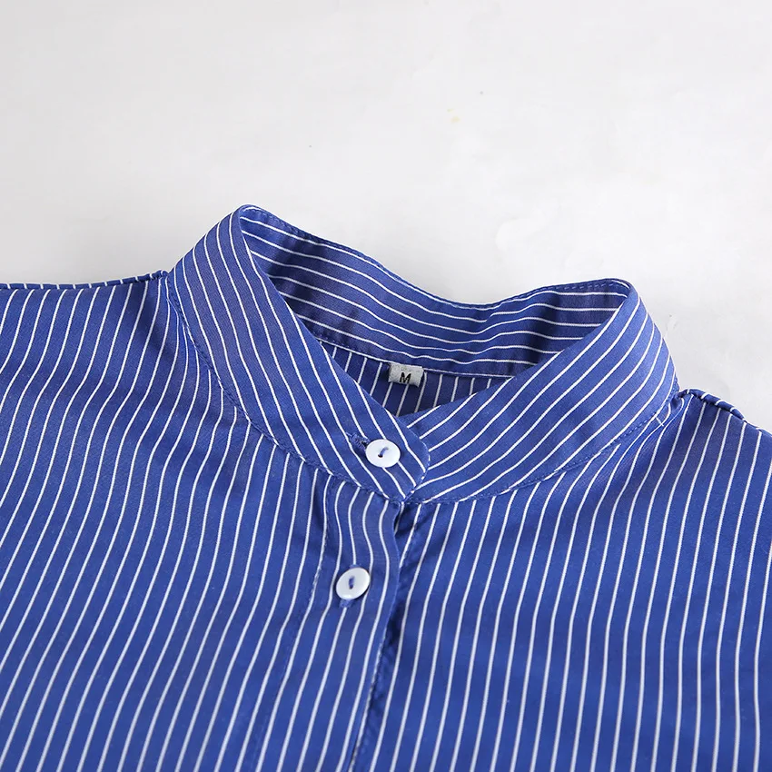 CGCBAG Casual Blue Striped Women Shirts Korean Fashion Long Sleeves Blouse Single Breasted Street Shirts Woman Clothes Top