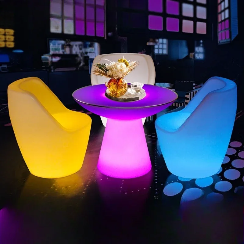 Furniture dining table tea table seven color-changing luminous table and chairs