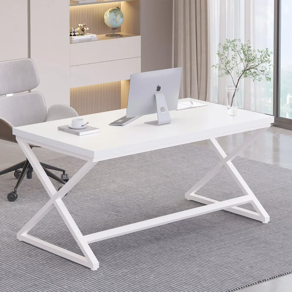 

Computer Desk, Modern Home Office Desk for Writing Work Study, Simple Wooden Metal Pc Gaming Desk in Bedroom