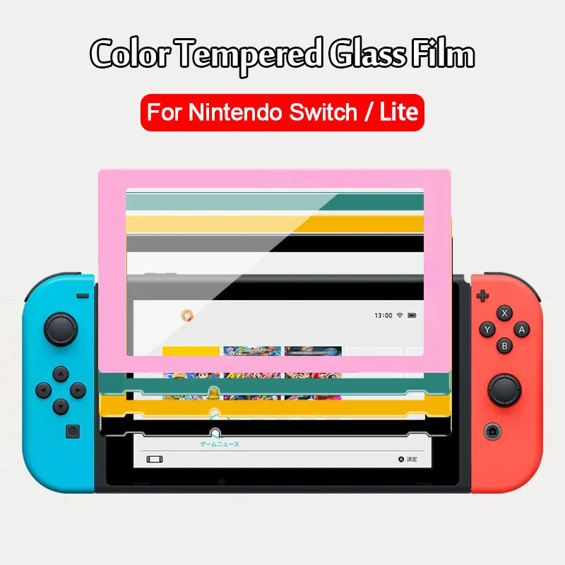 

Colorful Tempered Glass Protective Film For Nintendo Switch Game Console NS Lite Curved Edge Full Cover Screen Protector Case