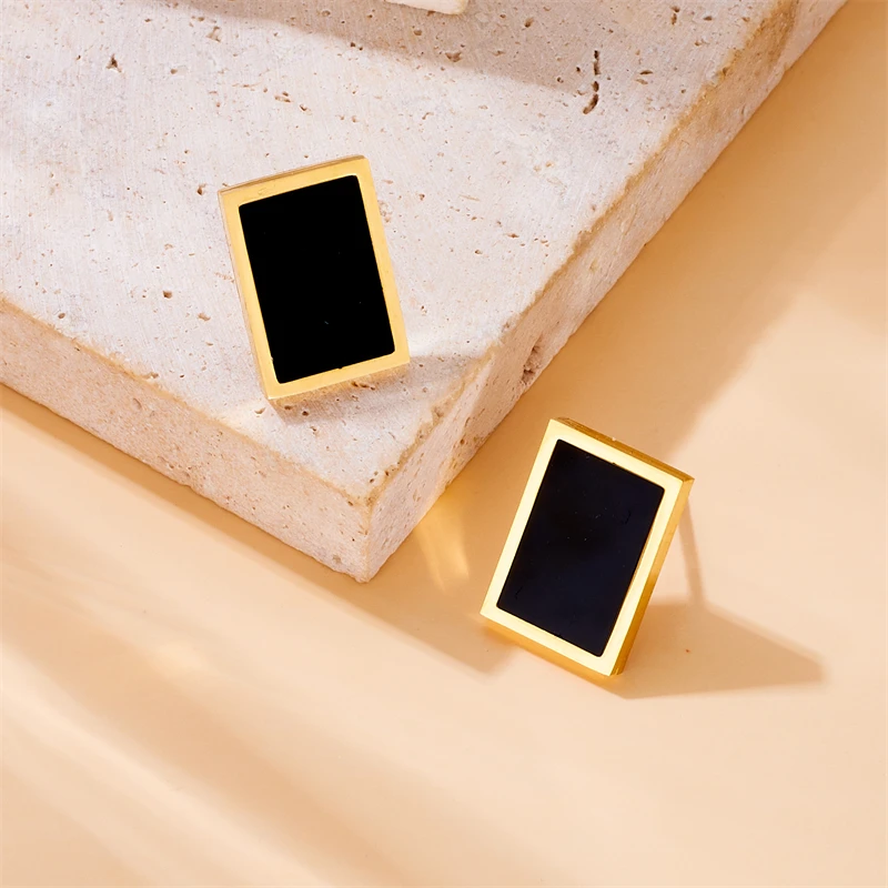 DIEYURO 316L Stainless Steel Square Black Stud Earrings For Women Girl Fashion New Ear Jewelry Lady Gift Party серьги женские