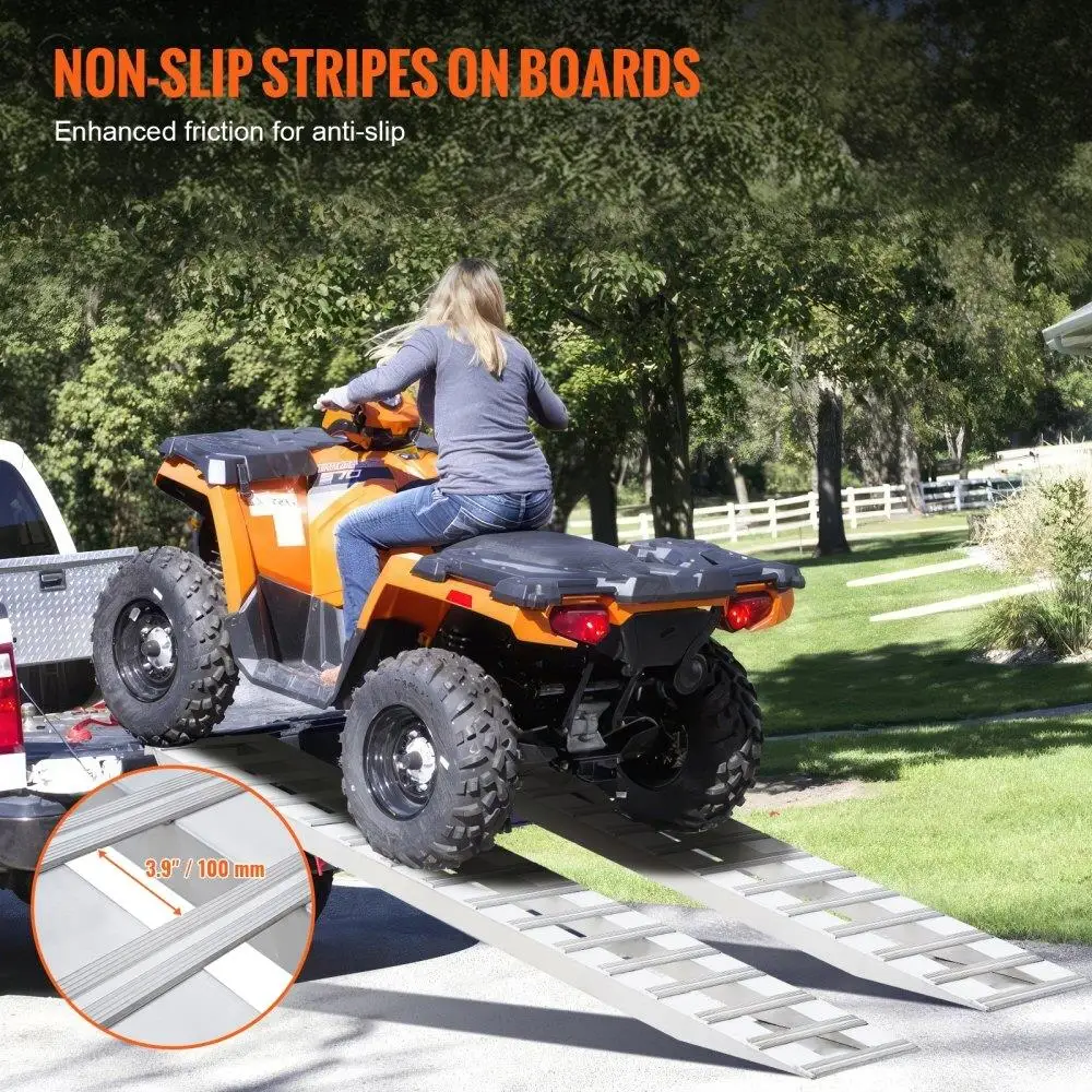 منحدرات تحميل من الألومنيوم 94 بوصة × 15 بوصة شديدة التحمل بسعة 6000 رطل مكونة من قطعتين من سلالم المقطورة المحمولة للشاحنة وسيارات الدفع الرباعي