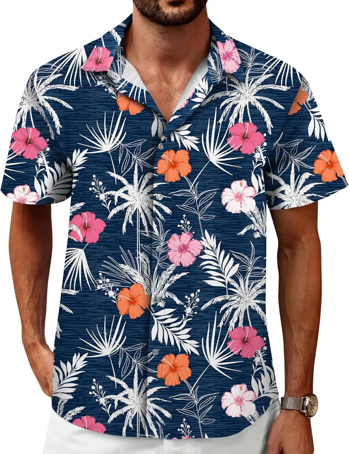 

Men's Hawaiian Shirt Beach Shirt Buckle Collar Short-Sleeved Tropical Top Outdoor Casual Vacation Top Loose Fashionable Clothing
