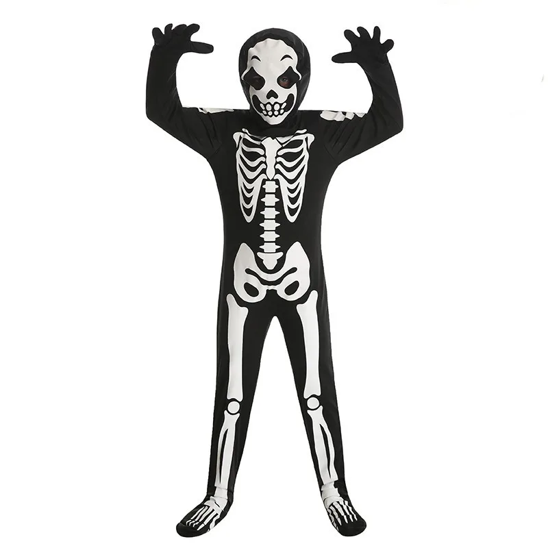 Halloween Kids Scary Costumes Glow In The Dark Printed Skeleton Ghost Jumpsuit Children Carnival Party Spooky Horror Jumpsuit