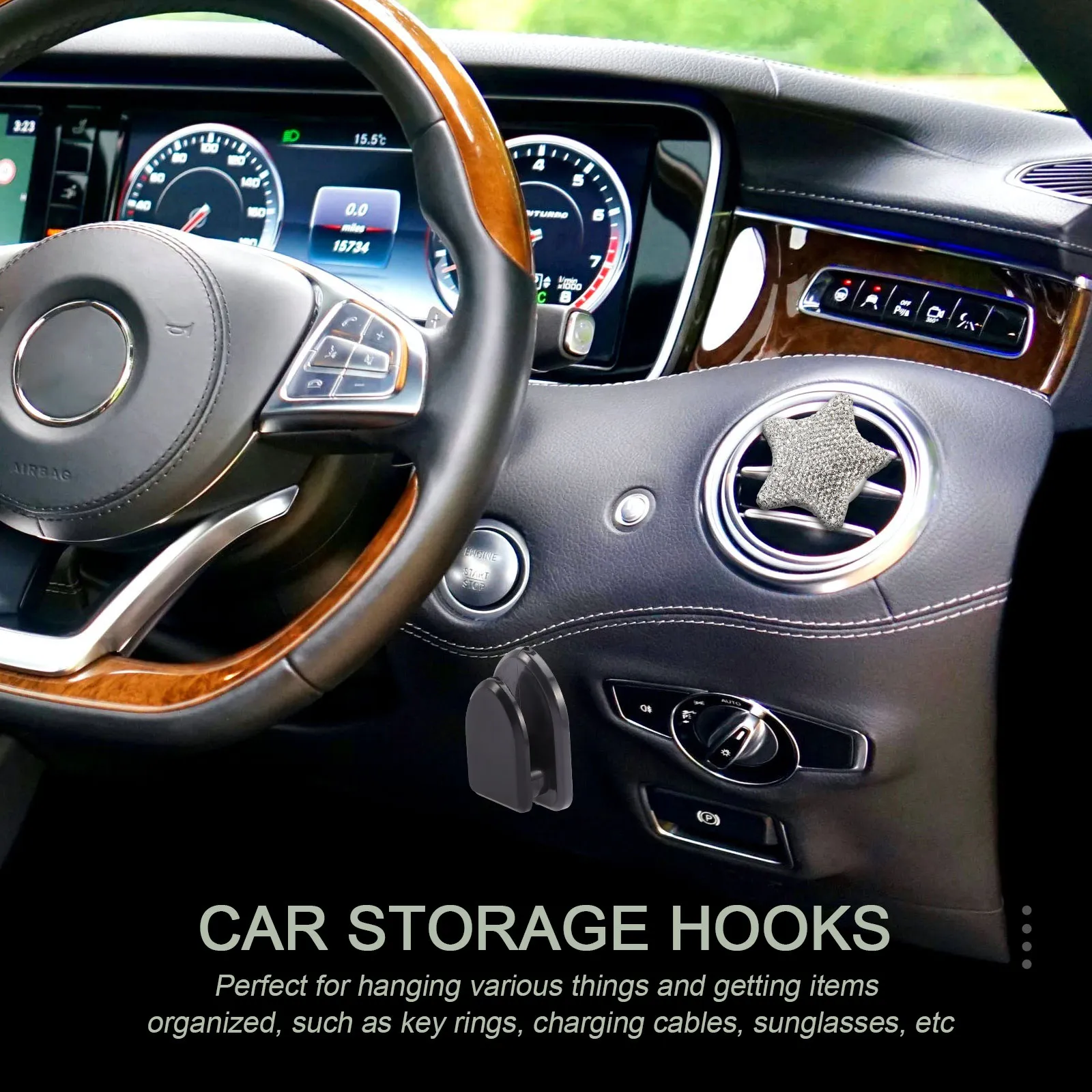 

15Pcs Multifunctional Car Hooks Self Adhesive Heavy Duty Plastic Hooks for Car Dashboard Door Panel Storage Key Sunglasses