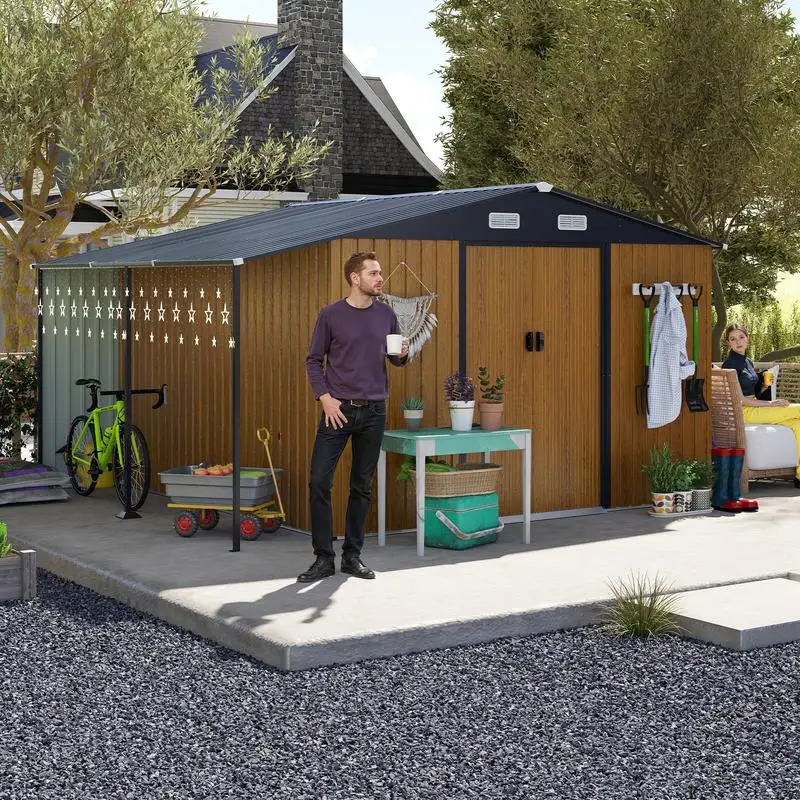 

Очень большой металлический навес размером 10x12 футов для улицы с запираемыми дверями и окнами, идеально подходит для сада, заднего двора, патио, инструмента